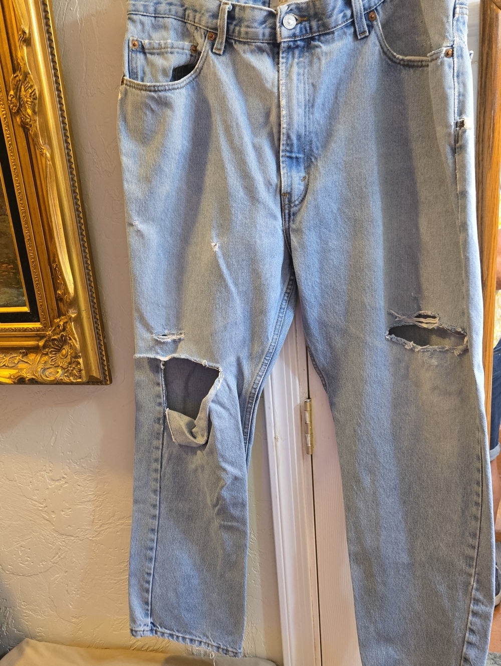 Levi's 505 Light Blue Relaxed Fit Distressed Jeans